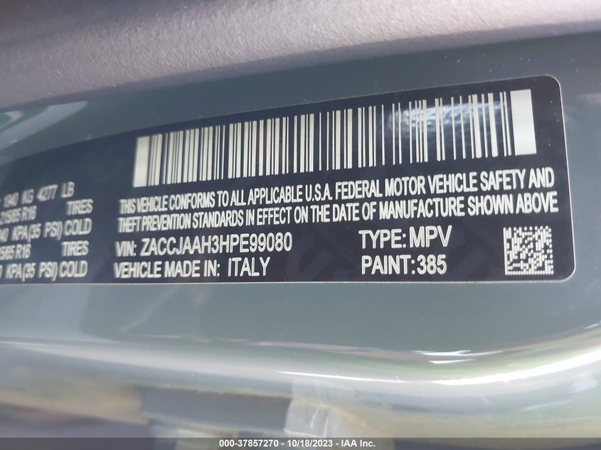 VIN ZACCJAAH3HPE99080 2017 JEEP RENEGADE SPORT