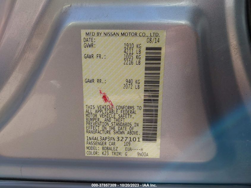 2015 NISSAN ALTIMA 2.5 S - 1N4AL3AP3FN327101