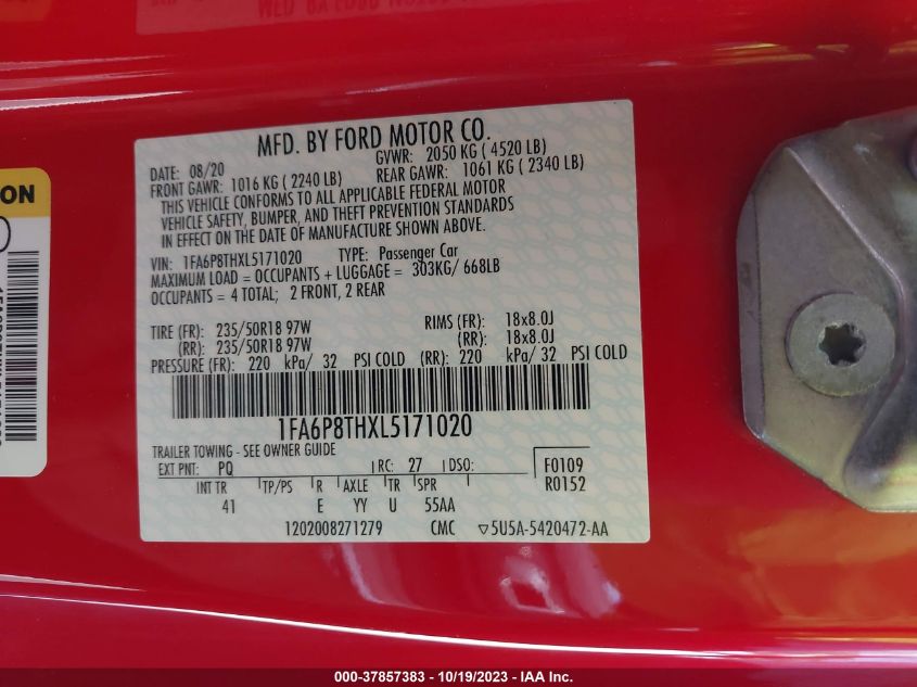 2020 FORD MUSTANG - 1FA6P8THXL5171020
