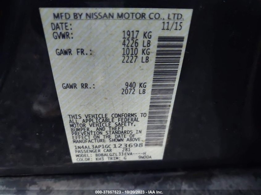 2016 NISSAN ALTIMA 2.5 S - 1N4AL3AP1GC123698