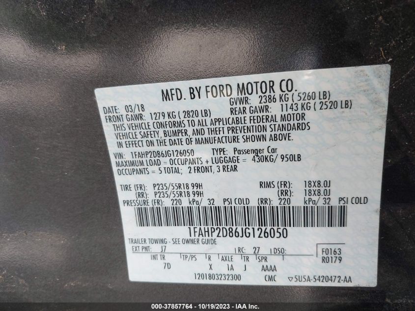 2018 FORD TAURUS SE - 1FAHP2D86JG126050