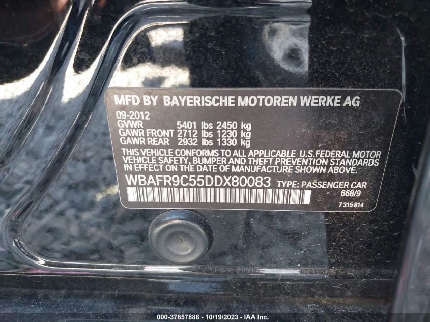 2013 BMW 5 SERIES 550I - WBAFR9C55DDX80083