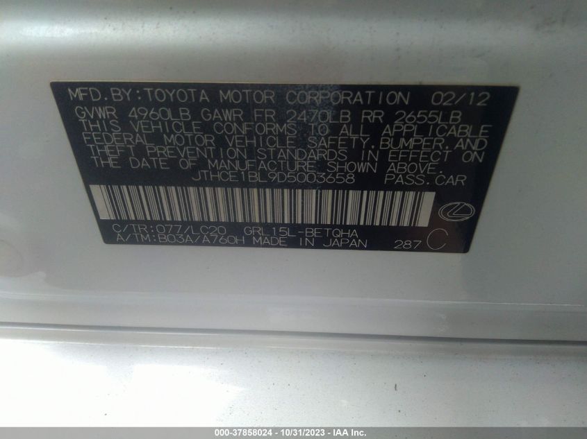 2013 LEXUS GS 350 - JTHCE1BL9D5003658