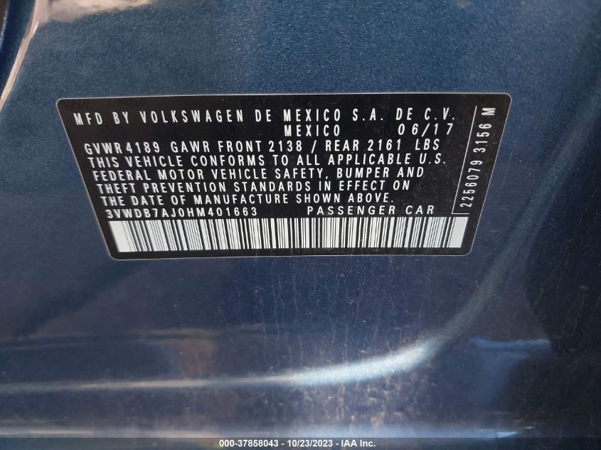 2017 VOLKSWAGEN JETTA SE - 3VWDB7AJ0HM401663