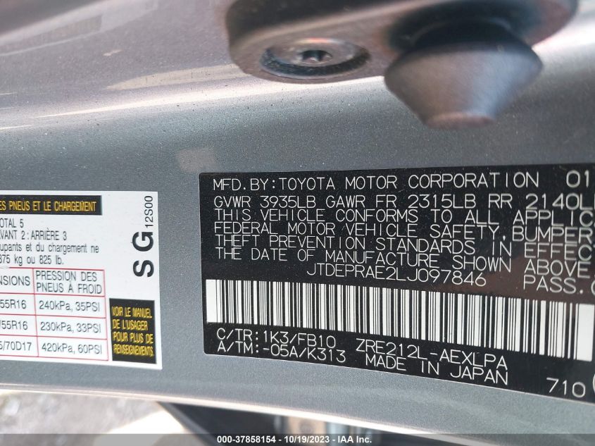 2020 TOYOTA COROLLA LE - JTDEPRAE2LJ097846