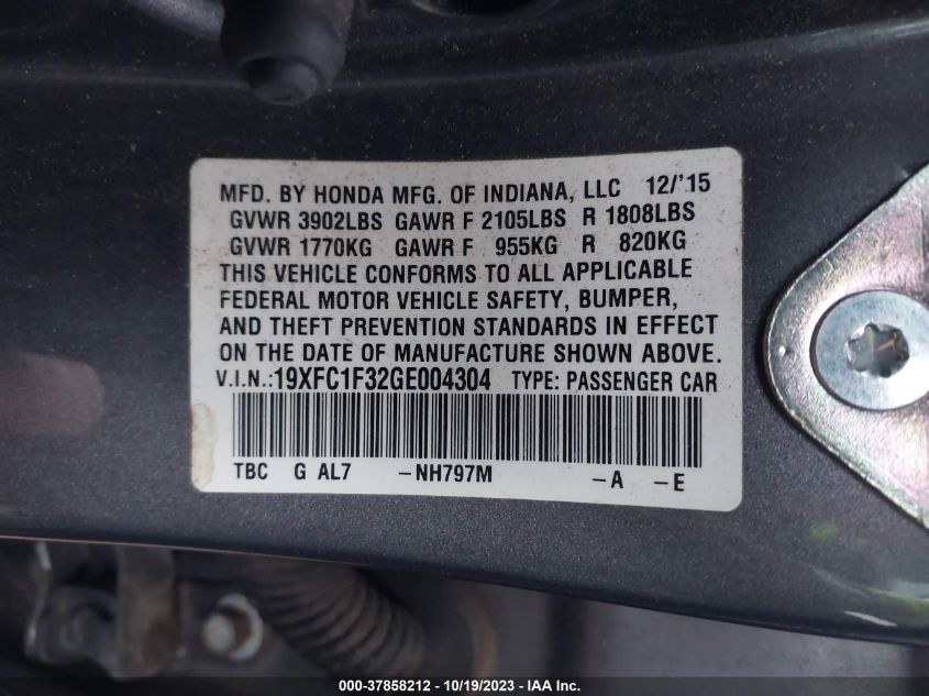2016 HONDA CIVIC EX-T - 19XFC1F32GE004304