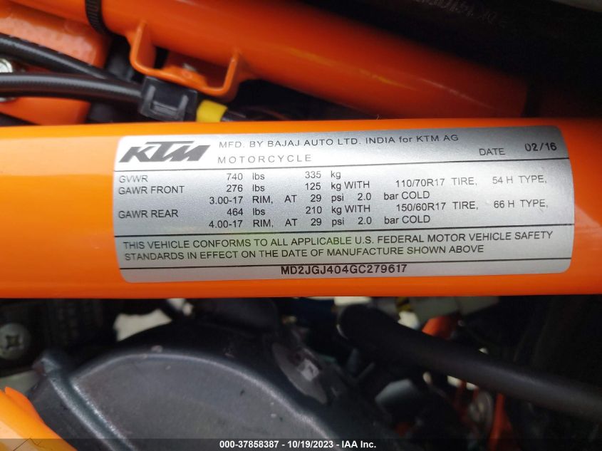 2016 KTM RC 390 MD2JGJ404GC279617