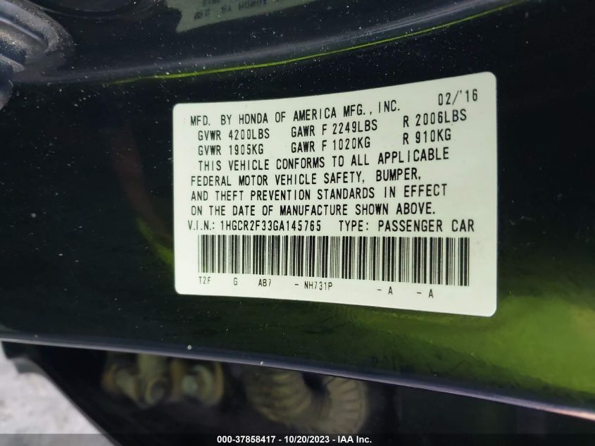 2016 HONDA ACCORD LX - 1HGCR2F33GA145765