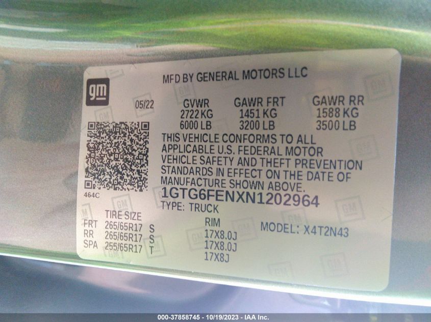 2022 GMC CANYON AT4 - 1GTG6FENXN1202964
