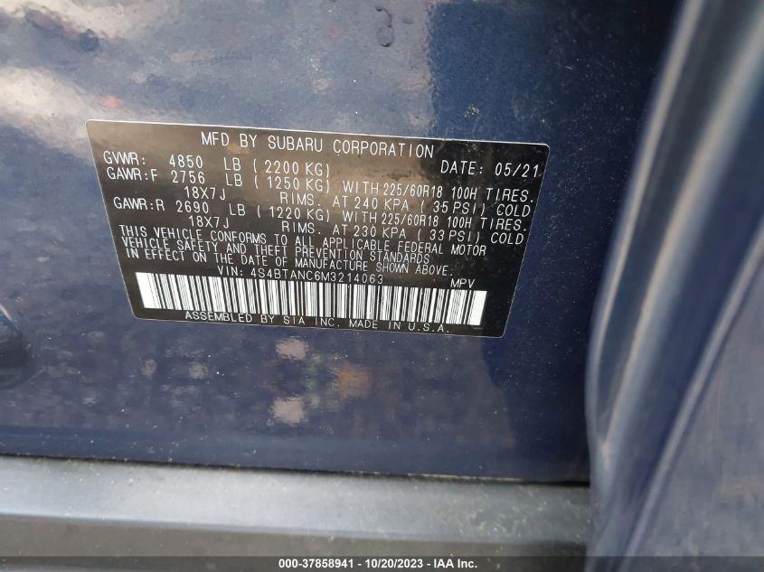2021 SUBARU OUTBACK LIMITED - 4S4BTANC6M3214063