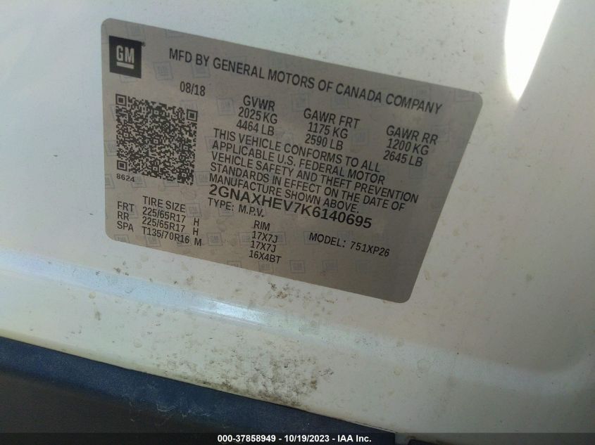 2019 CHEVROLET EQUINOX LS - 2GNAXHEV7K6140695