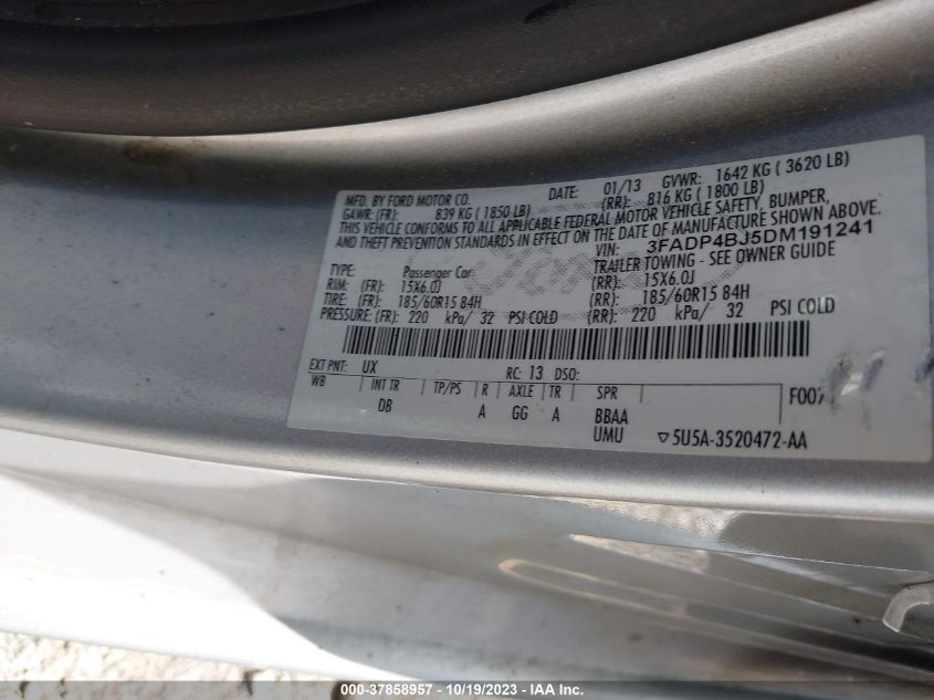2013 FORD FIESTA SE - 3FADP4EJ5DN191241