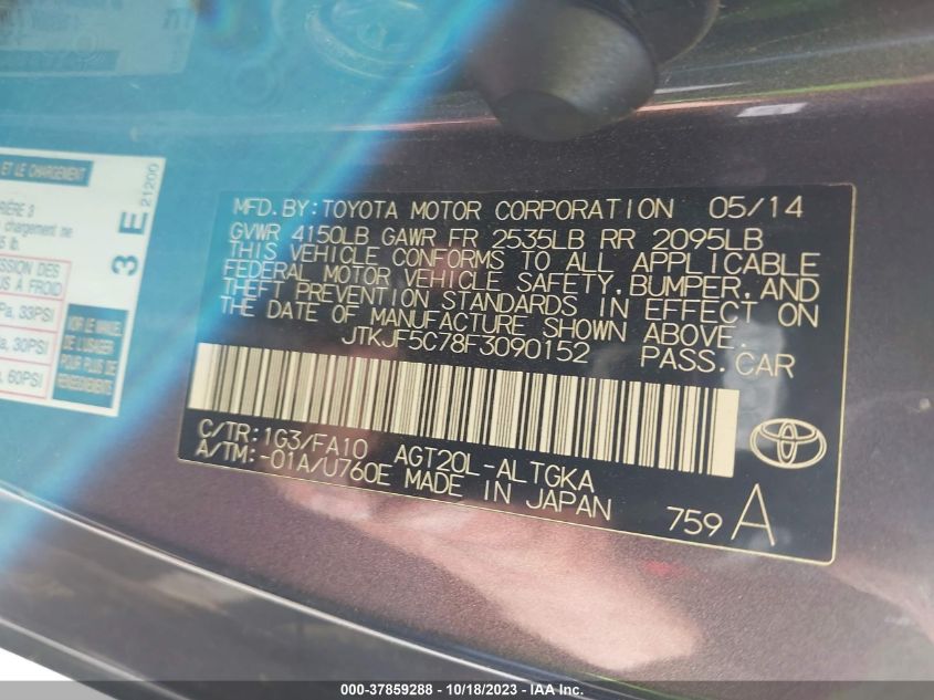 2015 TOYOTA SCION TC JTKJF5C78F3090152