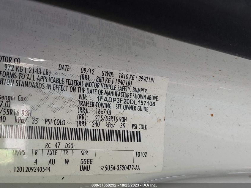 2013 FORD FOCUS SE - 1FADP3F20DL157108