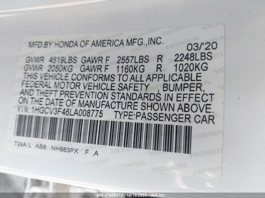 1HGCV3F46LA008775 Honda Accord Hybrid EX 9