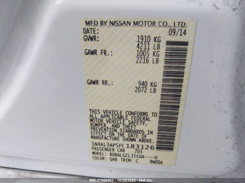 2015 NISSAN ALTIMA 2.5 S - 1N4AL3AP5FC183126