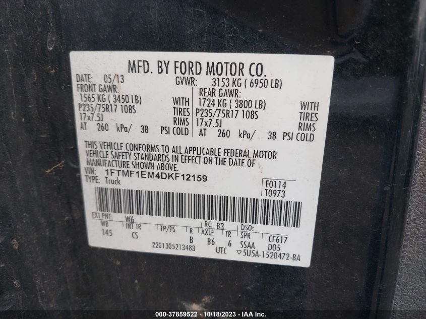 2013 FORD F-150 XL/STX/XLT - 1FTMF1EM4DKF12159