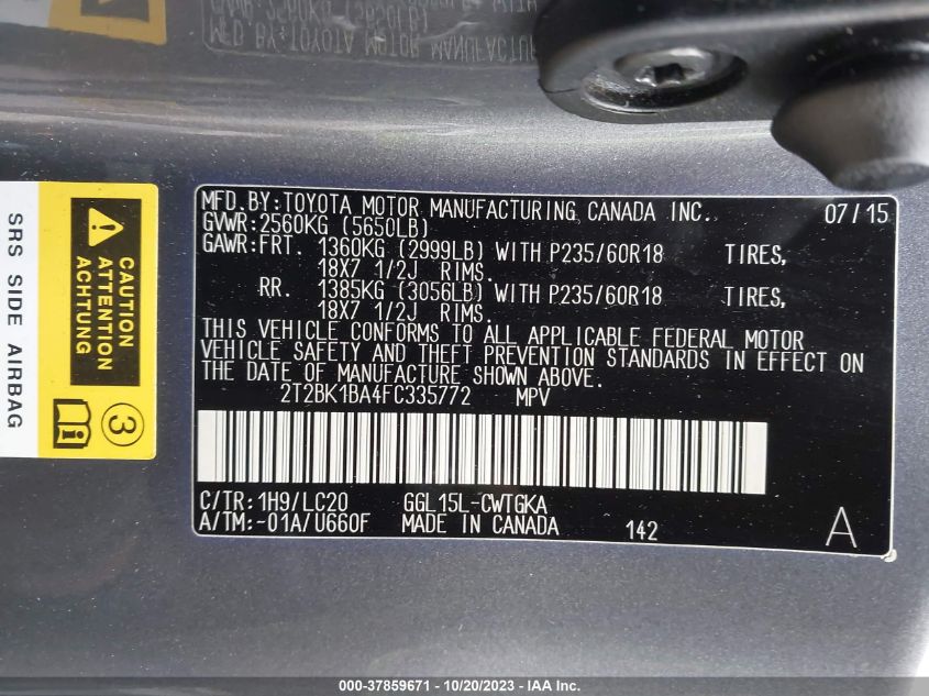 2015 LEXUS RX 350 - 2T2BK1BA4FC335772