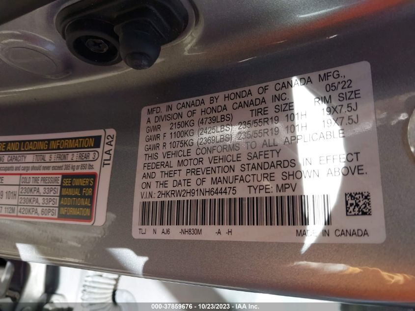 2022 HONDA CR-V TOURING - 2HKRW2H91NH644475