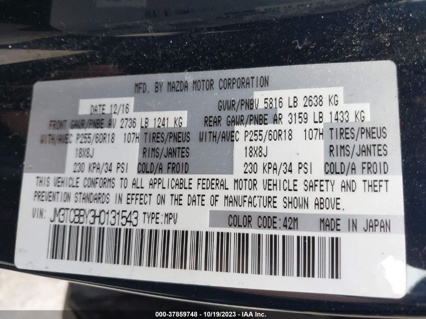 2017 MAZDA CX-9 SPORT - JM3TCBBY3H0131543