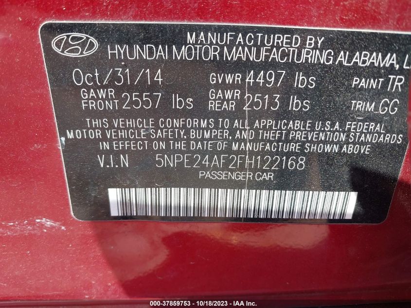 2015 HYUNDAI SONATA 2.4L SE - 5NPE24AF2FH122168