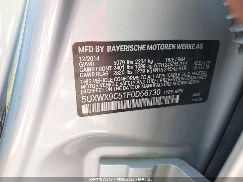 2015 BMW X3 XDRIVE28I - 5UXWX9C51F0D56730
