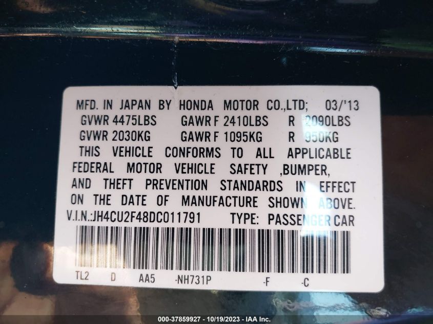 2013 ACURA TSX JH4CU2F48DC011791