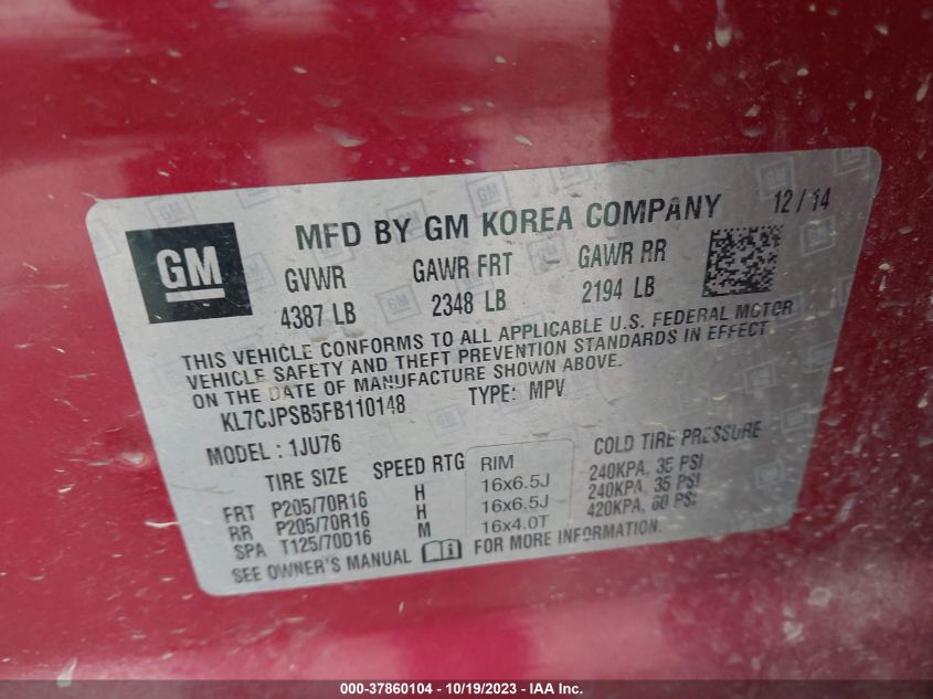 2015 CHEVROLET TRAX LS - KL7CJPSB5FB110148
