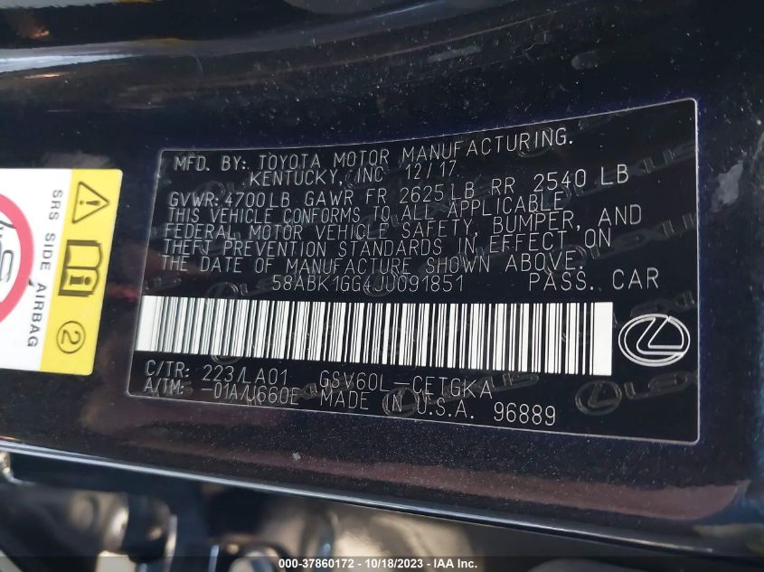 2018 LEXUS ES 350 - 58ABK1GG4JU091851