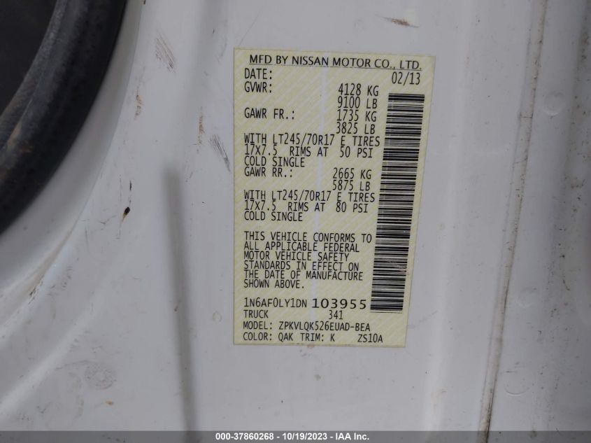 2013 NISSAN NV CARGO NV2500 HD S V8 - 1N6AF0LY1DN103955