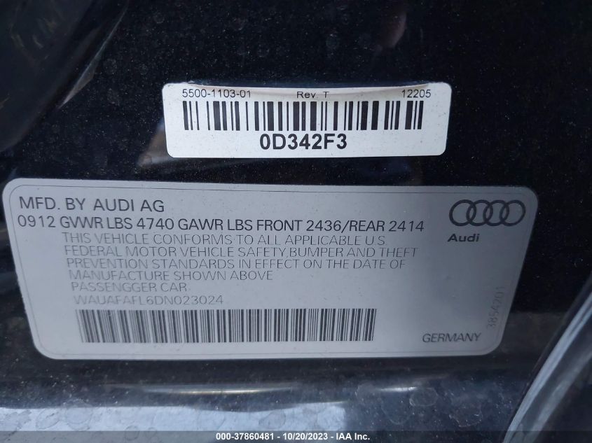 2013 AUDI A4 PREMIUM - WAUAFAFL6DN023024