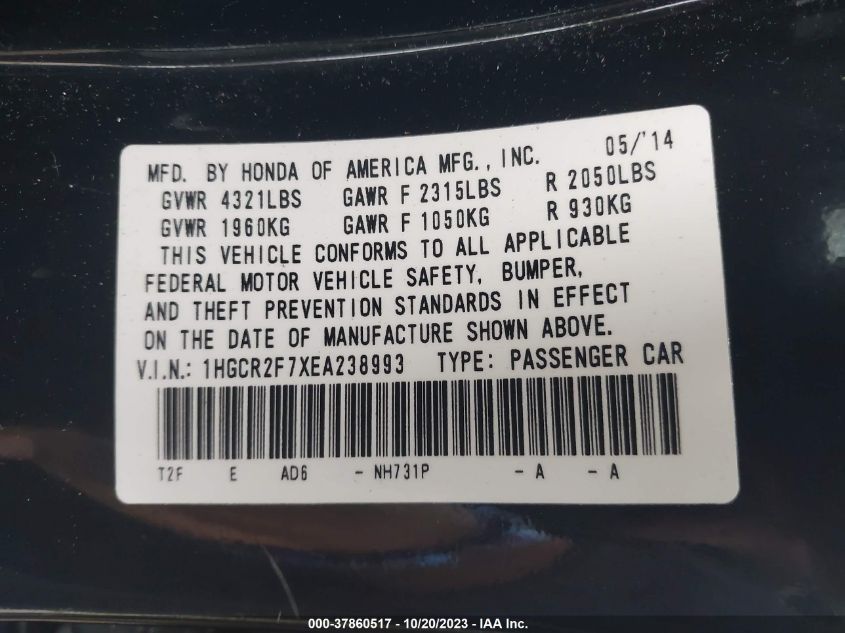 2014 HONDA ACCORD SEDAN EX - 1HGCR2F7XEA238993