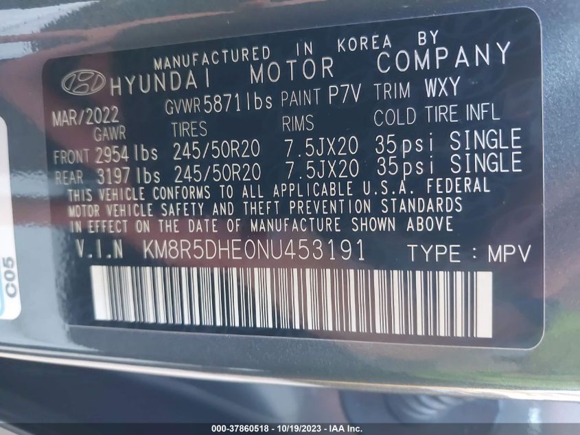 KM8R5DHE0NU453191 Hyundai Palisade LIMITED 9