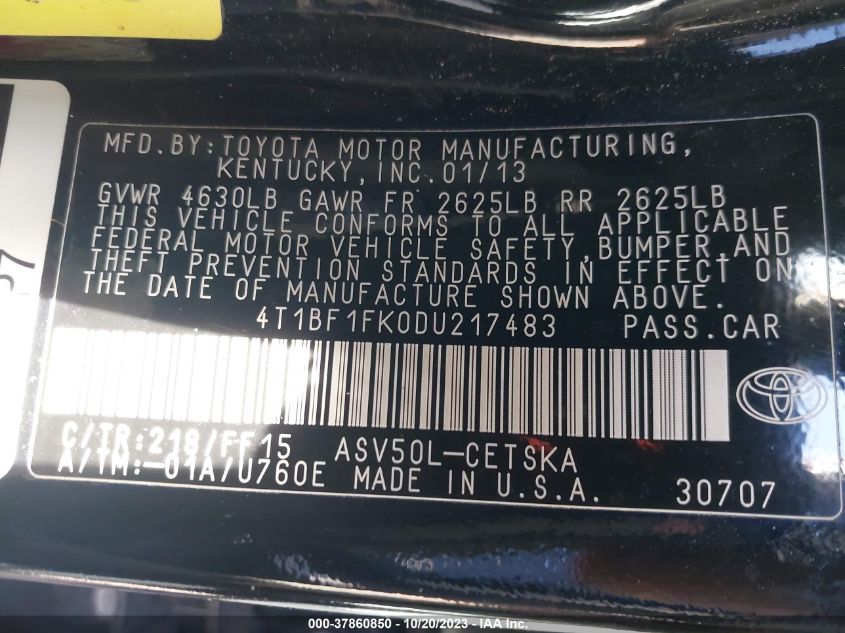 2013 TOYOTA CAMRY L/SE/LE/XLE - 4T1BF1FK0DU217483