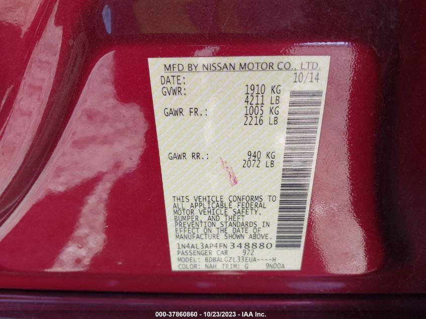 2015 NISSAN ALTIMA 2.5 S - 1N4AL3AP4FN348880