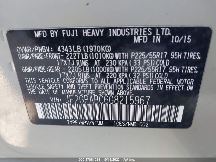 2016 SUBARU CROSSTREK PREMIUM - JF2GPABC6G8215967