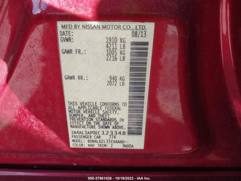 2014 NISSAN ALTIMA 2.5 SL - 1N4AL3AP0EC123348