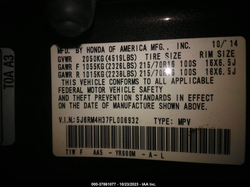 2015 HONDA CR-V LX - 5J6RM4H37FL006932