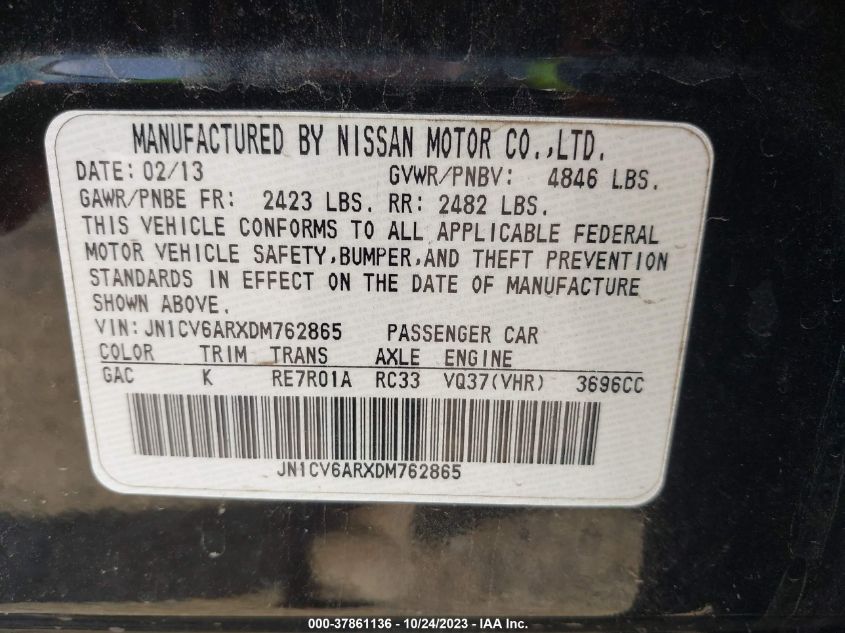 2013 INFINITI G37X - JN1CV6ARXDM762865