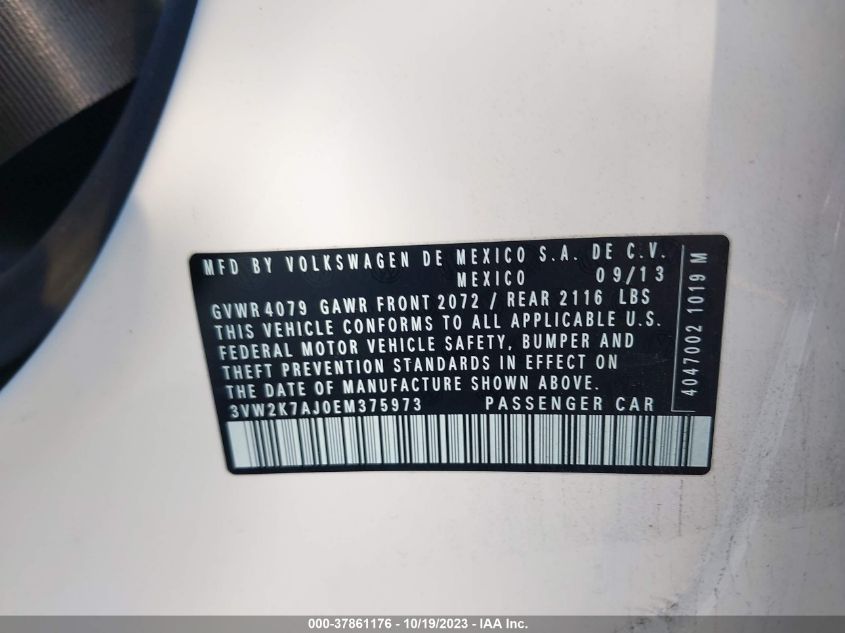 2014 VOLKSWAGEN JETTA SEDAN S 3VW2K7AJ0EM375973