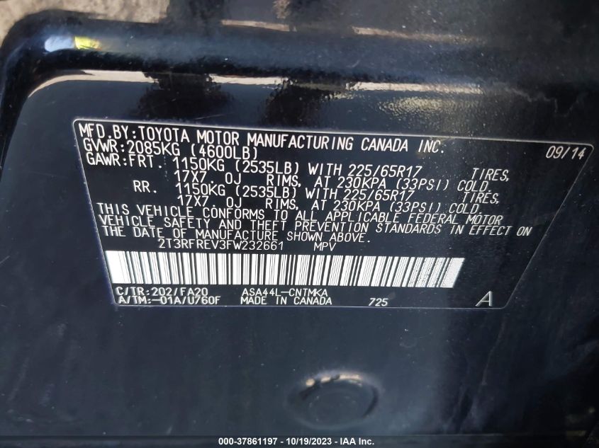 2015 TOYOTA RAV4 XLE - 2T3RFREV3FW232661
