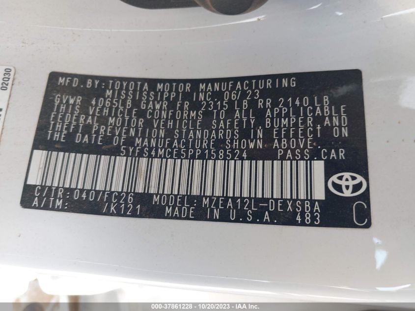VIN 5YFS4MCE5PP158524 2023 TOYOTA COROLLA SE