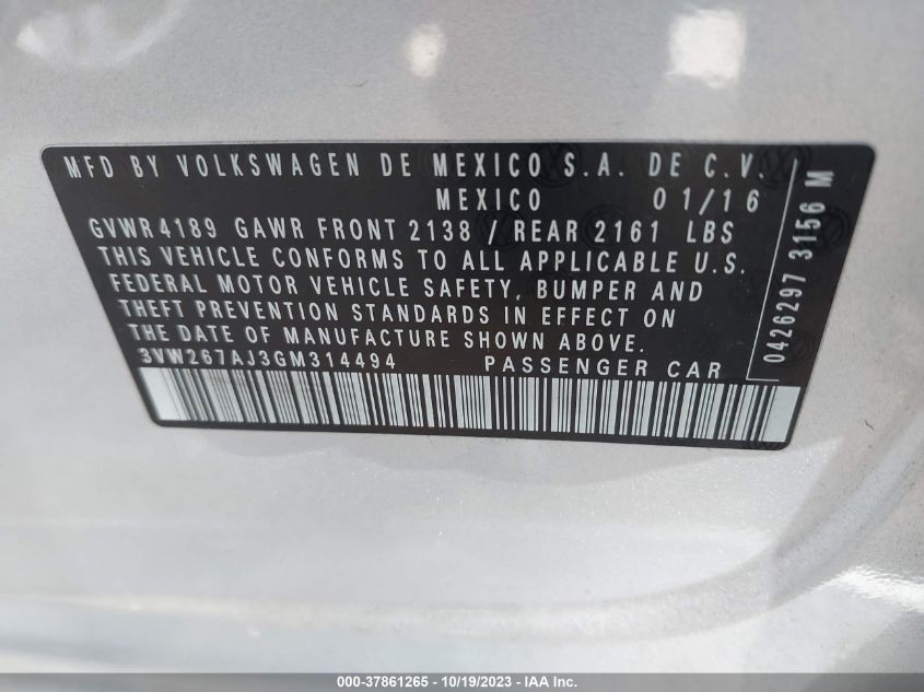 2016 VOLKSWAGEN JETTA SEDAN 1.4T S 3VW267AJ3GM314494