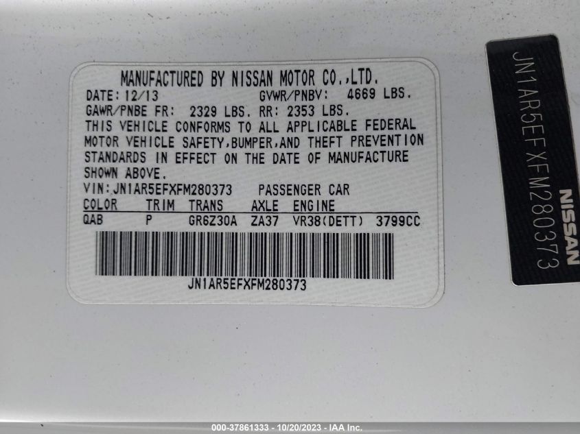 2015 NISSAN GT-R PREMIUM JN1AR5EFXFM280373