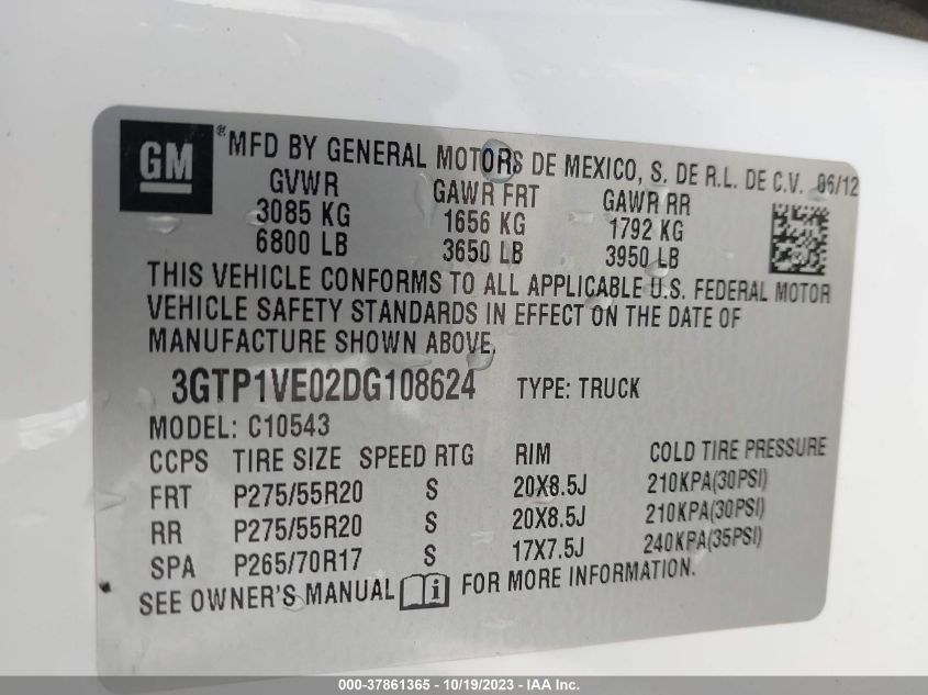 2013 GMC SIERRA 1500 SLE - 3GTP1VE02DG108624