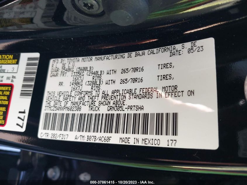 2023 TOYOTA TACOMA 4WD SR/SR5/TRD SPORT 3TMCZ5ANXPM602308