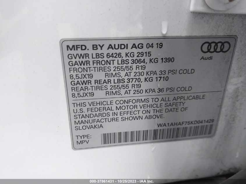 2019 AUDI Q7 PREMIUM/SE PREMIUM - WA1AHAF75KD041429