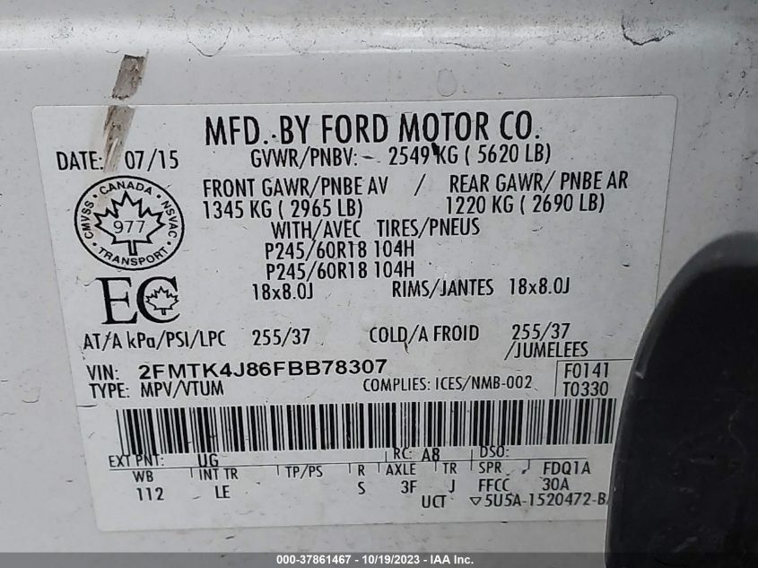 2FMTK4J86FBB78307 2015 FORD EDGE, photo no. 9