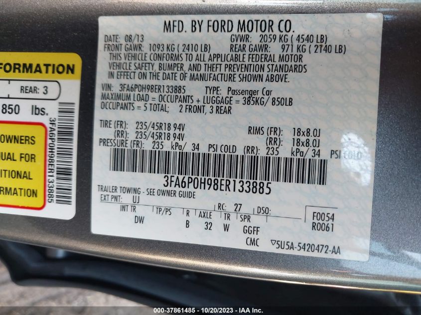 2014 FORD FUSION SE - 3FA6P0H98ER133885