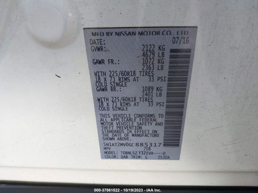 2016 NISSAN ROGUE SL - 5N1AT2MV0GC885317